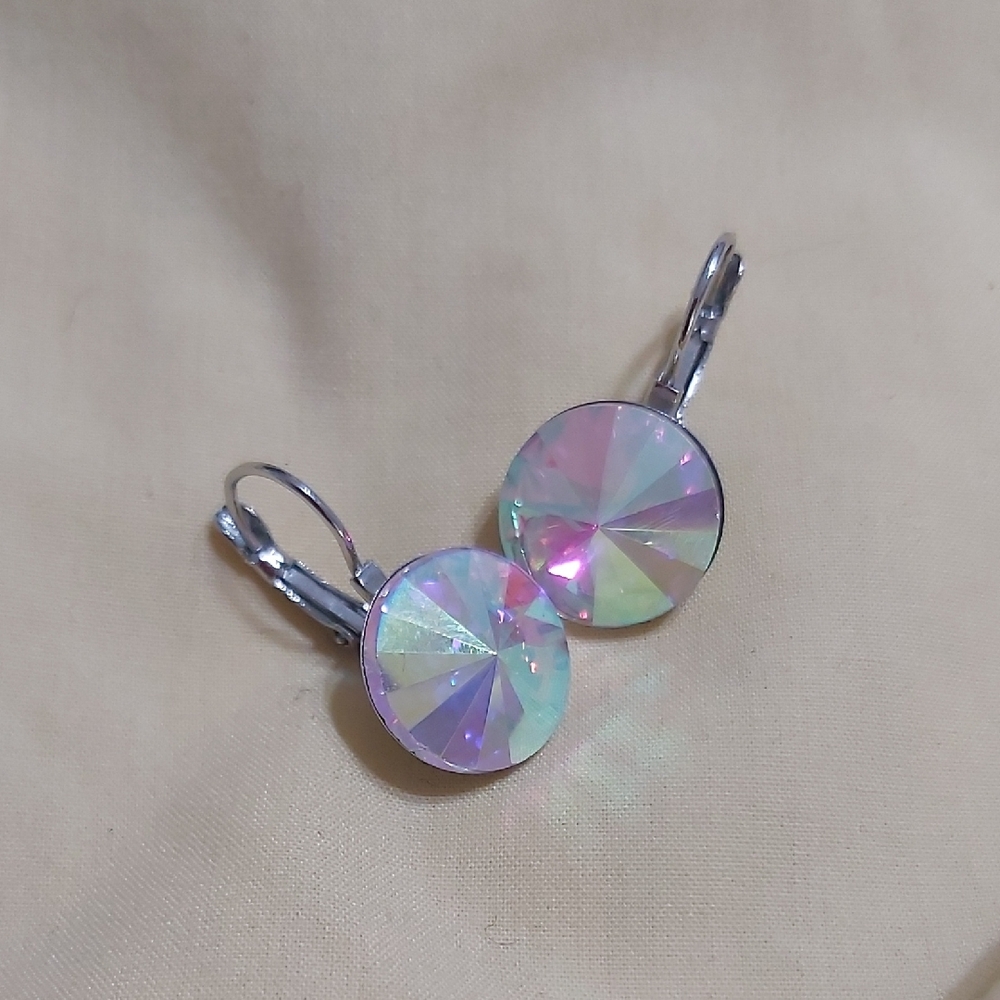 Iridescent Silver Drop Earrings